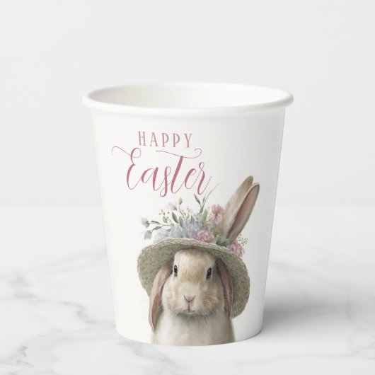 Happy Easter Cute Waterverf Floral Bunny Rabbit Papieren Bekers (Achterkant)
