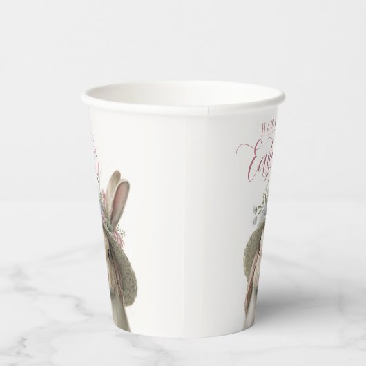 Happy Easter Cute Waterverf Floral Bunny Rabbit Papieren Bekers (Rechts)