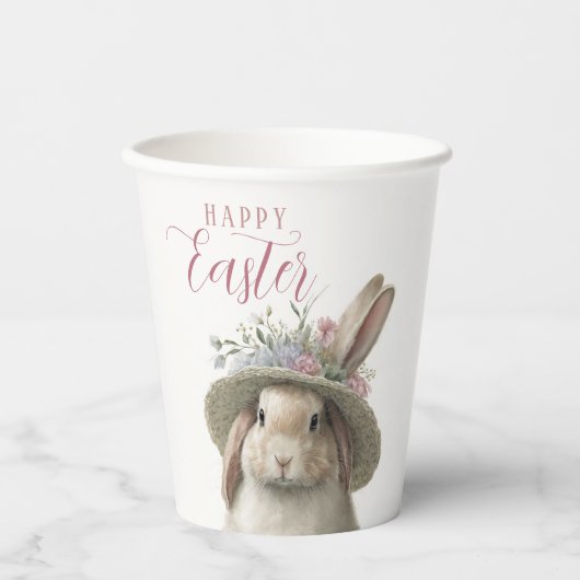Happy Easter Cute Waterverf Floral Bunny Rabbit Papieren Bekers (Voorkant)