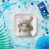 Happy Easter Cute Waterverf Floral Bunny Rabbit Papieren Bordje (Feest)