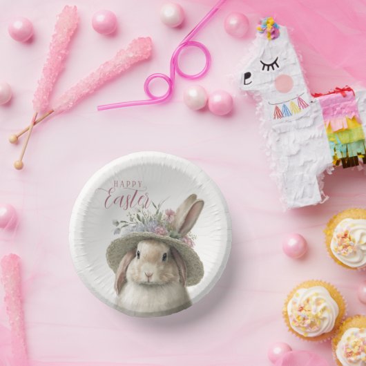 Happy Easter Cute Waterverf Floral Bunny Rabbit Papieren Kommen (Feest)