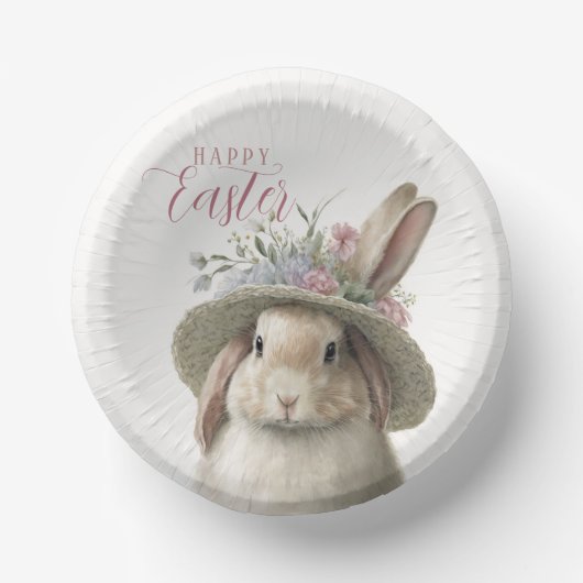 Happy Easter Cute Waterverf Floral Bunny Rabbit Papieren Kommen (Voorkant)