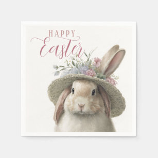 Happy Easter Cute Waterverf Floral Bunny Rabbit Servet