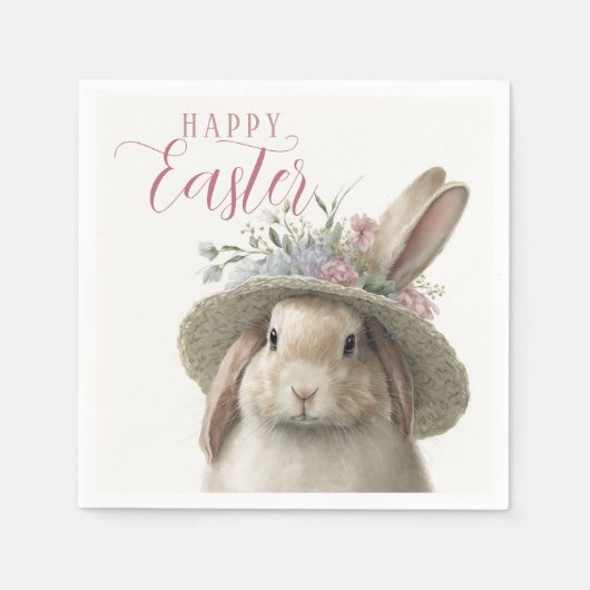 Happy Easter Cute Waterverf Floral Bunny Rabbit Servet (Voorkant)