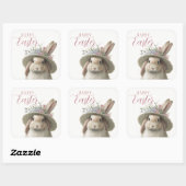 Happy Easter Cute Waterverf Floral Bunny Rabbit Vierkante Sticker (Vel)