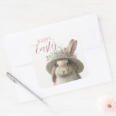 Happy Easter Cute Waterverf Floral Bunny Rabbit Vierkante Sticker (Envelop)