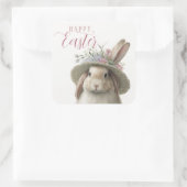Happy Easter Cute Waterverf Floral Bunny Rabbit Vierkante Sticker (Tas)