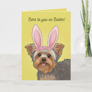 Happy Easter Cute Yorkie Dog in Bunny Ears Feestdagen Kaart