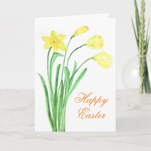 Happy Easter Daffodil Geel Bloemen Schattige Feestdagen Kaart (Voorkant)