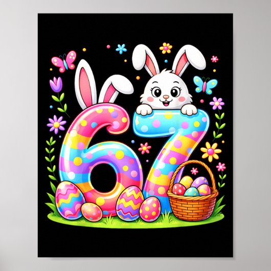 Happy easter day 67 bunny colorful eggs basket poster (Voorkant)