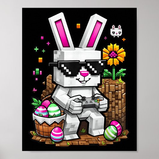 Happy Easter Day Bunny Egg Videogame Gamer Kinder  Poster (Voorkant)