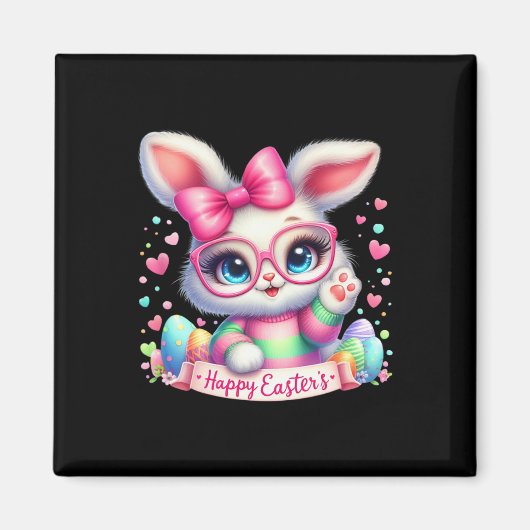 Happy Easter Day Bunny Eggs Schattige Happy Easter Magneet (Voorkant)