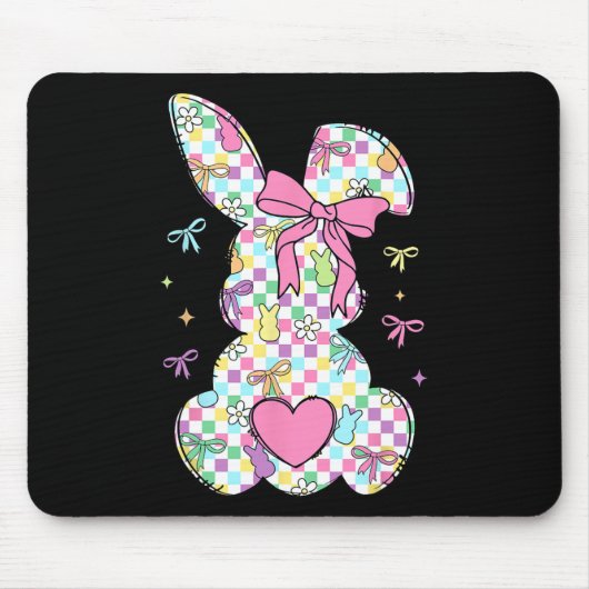 Happy Easter Day Bunny Rabbit met Schattigee strik Muismat (Voorkant)