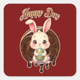 Happy Easter Day – Cute Bunny - Autocolante Vierkante Sticker