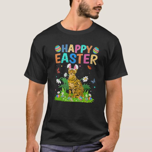 Happy Easter Day Funny Bengal Cat Easter Sunday T-shirt (Voorkant)