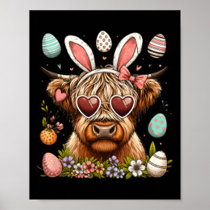 Happy Easter Day Highland Koe Paashaas Konijn Poster