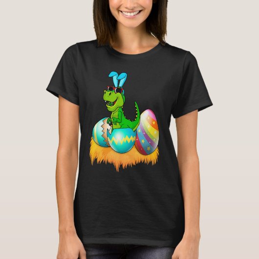 Happy Easter Day Rex Saurus Dinosaur Bunny Eggs To T-shirt (Voorkant)