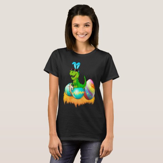 Happy Easter Day Rex Saurus Dinosaur Bunny Eggs To T-shirt (Voorkant volledig)