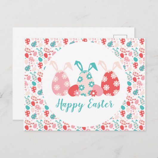 Happy Easter Decorated Eggs Bunny Ears Briefkaart (Voorkant / Achterkant)