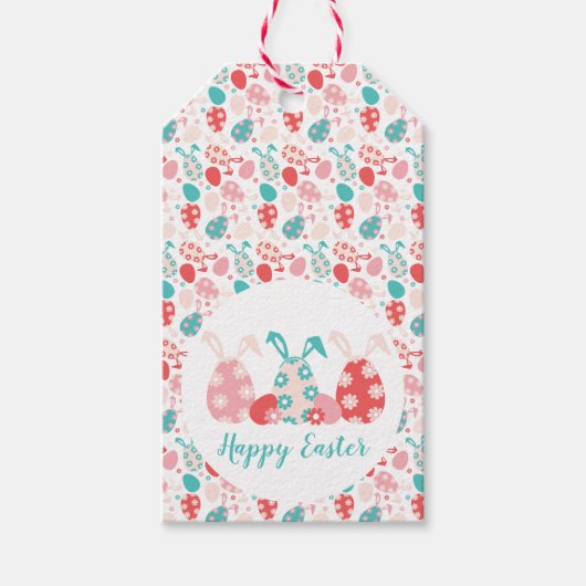 Happy Easter Decorated Eggs Bunny Ears Cadeaulabel (Voorkant)