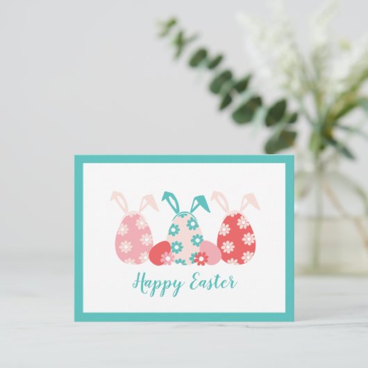 Happy Easter Decorated Eggs Bunny Ears Feestdagenkaart (Staand voorkant)