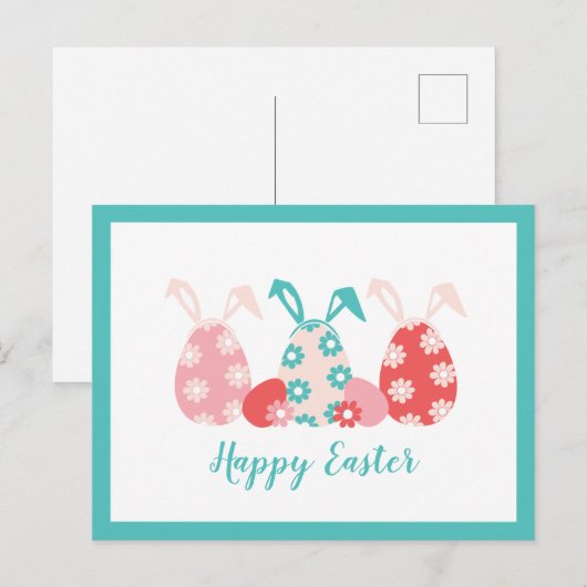 Happy Easter Decorated Eggs Bunny Ears Feestdagenkaart (Voorkant / Achterkant)
