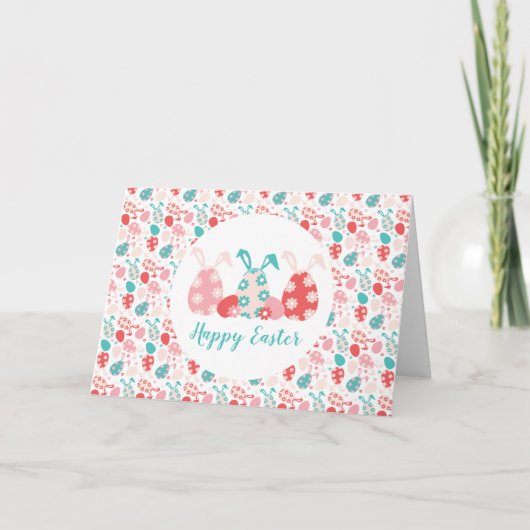 Happy Easter Decorated Eggs Bunny Ears Kaart (Voorkant)