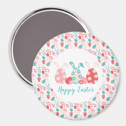 Happy Easter Decorated Eggs Bunny Ears Magneet (Voorkant / Achterkant)
