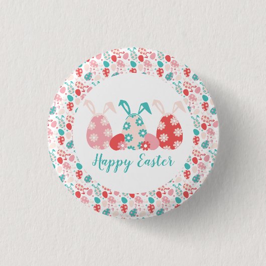 Happy Easter Decorated Eggs Bunny Ears Ronde Button 3,2 Cm (Voorkant)