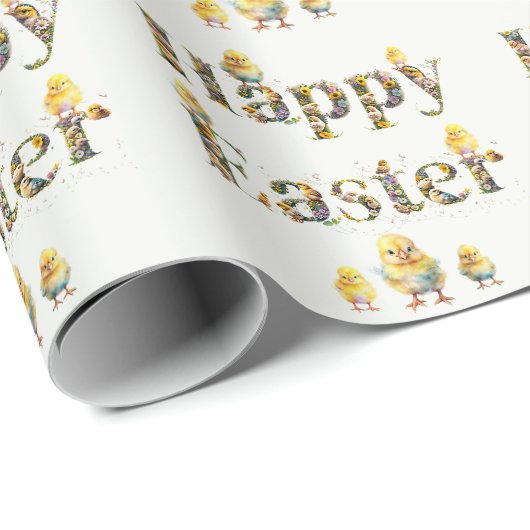 Happy Easter Decoratieve tekst Baby Chics Cadeaupapier (Rol Hoek)