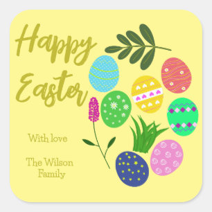 Happy Easter Decorative Eggs Mooie Planten Vierkante Sticker