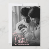 Happy Easter Decorative Pink Script Custom Photo Feestdagenkaart (Voorkant)