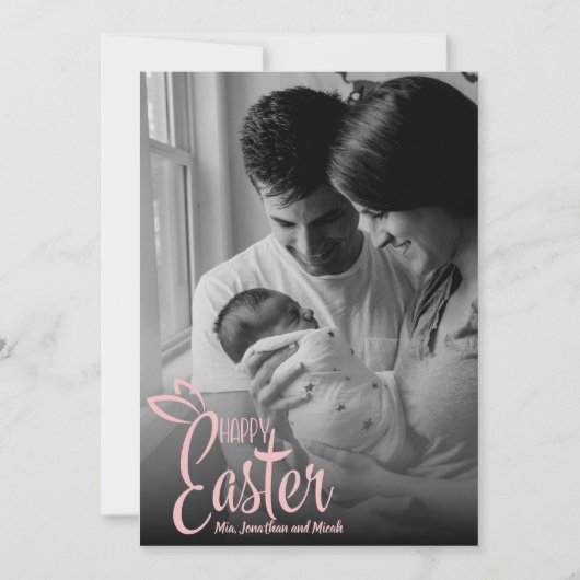 Happy Easter Decorative Pink Script Custom Photo Feestdagenkaart (Voorkant)