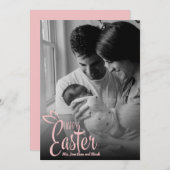 Happy Easter Decorative Pink Script Custom Photo Feestdagenkaart (Voorkant / Achterkant)