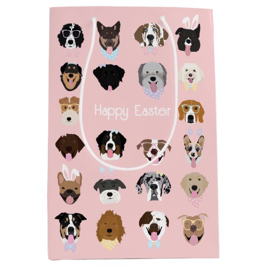 Happy Easter Dog Face Pattern Medium Cadeauzakje (Voorkant)