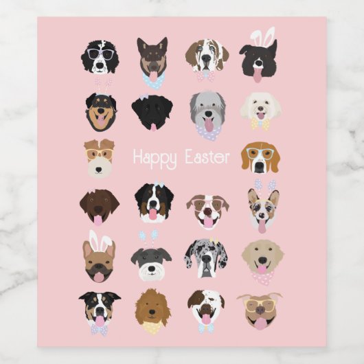 Happy Easter Dog Face Pattern Wijn Etiket (Enkel label)