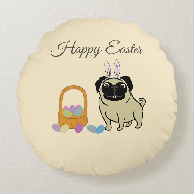 Happy Easter, dog Rond Kussen (Voorkant)
