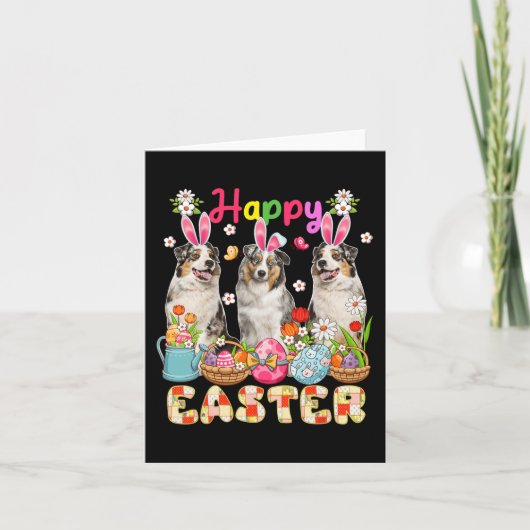 Happy Easter Drie Schattigee Bunny Australian Shep Kaart (Voorkant)
