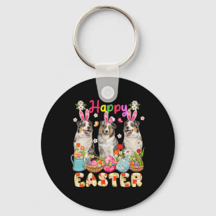 Happy Easter Drie Schattigee Bunny Australian Shep Sleutelhanger