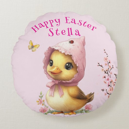 Happy Easter Duckling Ladybug Butterfly Rond Kussen (Voorkant)