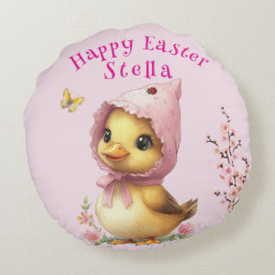 Happy Easter Duckling Ladybug Butterfly Rond Kussen