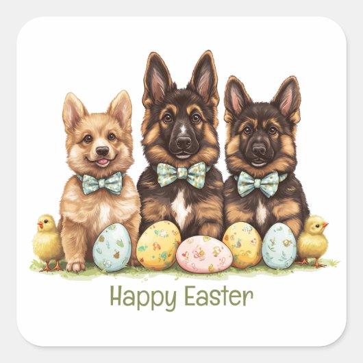 Happy Easter Duitse herdershonden Vierkante Sticker (Voorkant)