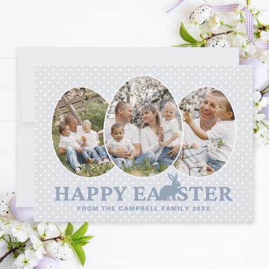 Happy Easter Dusty Blue Rabbit Custom Foto Eieren Feestdagenkaart