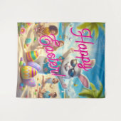 Happy Easter Easter Bunny on Beach Tapestry Wandkleed (Voorkant (horizontaal))