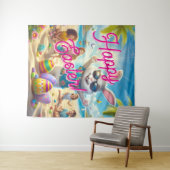 Happy Easter Easter Bunny on Beach Tapestry Wandkleed (In Situ (horizontaal))