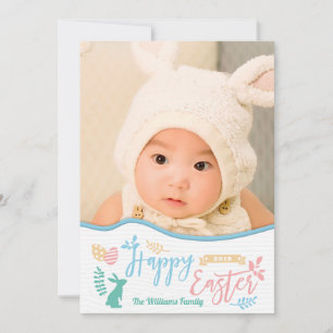 Happy Easter   Easter Egg Bunny Photo Holiday Card Feestdagenkaart