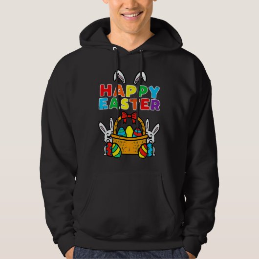 Happy Easter Egg Basket Bunny Ears Hoodie (Voorkant)