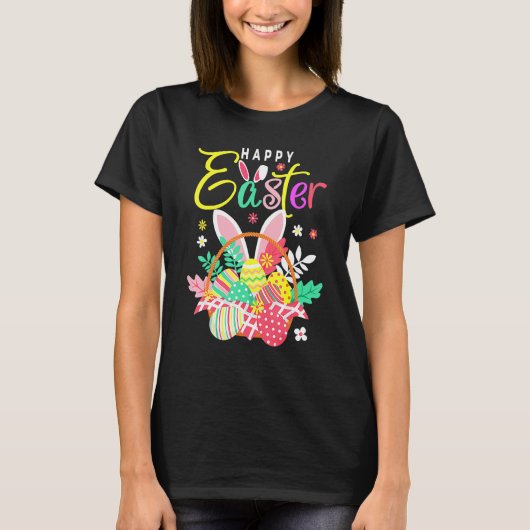 Happy Easter Egg Basket Bunny Ears T-shirt (Voorkant)