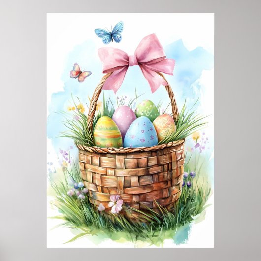 Happy Easter Egg Basket Holiday Poster (Voorkant)