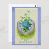  Happy Easter Egg Blue Floral Briefkaart (Voorkant / Achterkant)